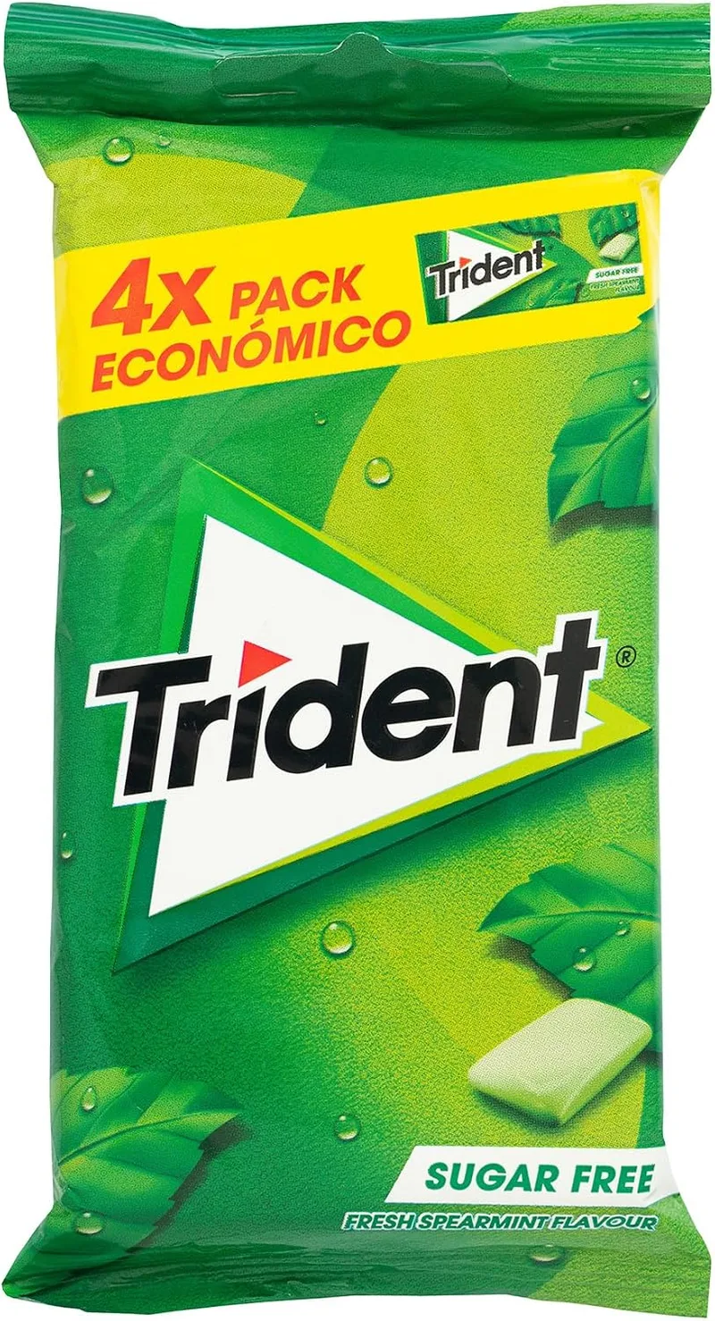 Trident ▫️ Pastilhas de Chiclete com Sabor a Hortelã, Sem Açúcar, Embalagem Multipack 4x14 g