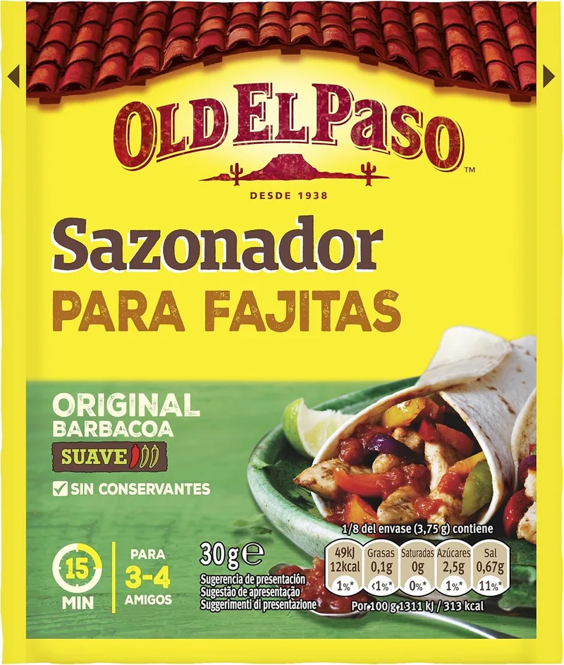 Old El Paso ▫️ Fajita Tempero em Pó, Suave Picante, Sem Conservantes, Adequado para Vegetarianos, 1 Embalagem, 30g