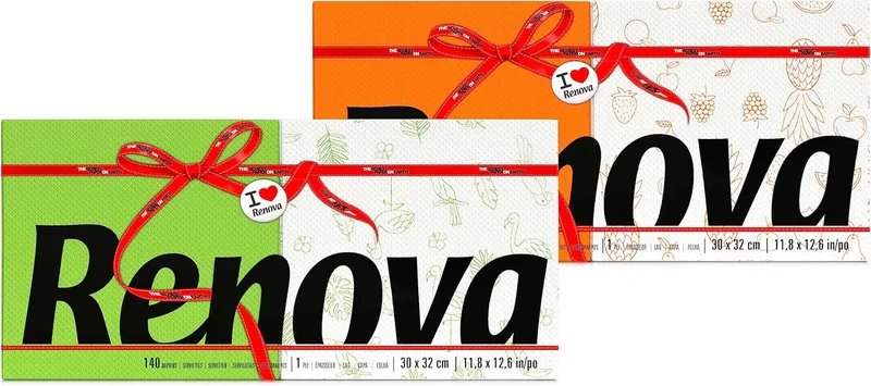 RENOVA ▫️ Toalhas de papel Red Label | 140 toalhas | Metade brancas decoradas, metade coloridas | Tamanho padrão