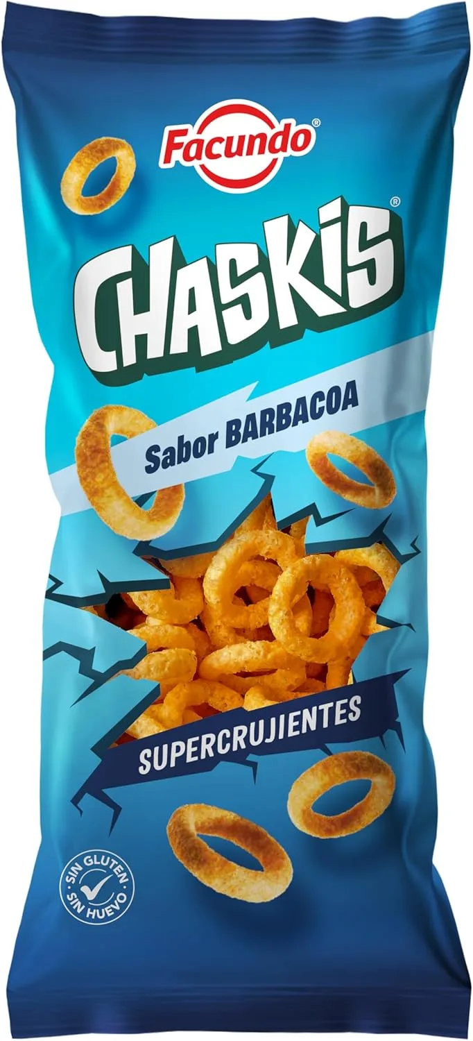 Facundo ▫️ Corn Chaskis : Snack Crocante e Delicioso : Anéis de Milho Clássicos : Sabor a Churrasco : 100g : Snack Fumado e Intenso : Para Partilhar e Desfrutar a Qualquer Hora