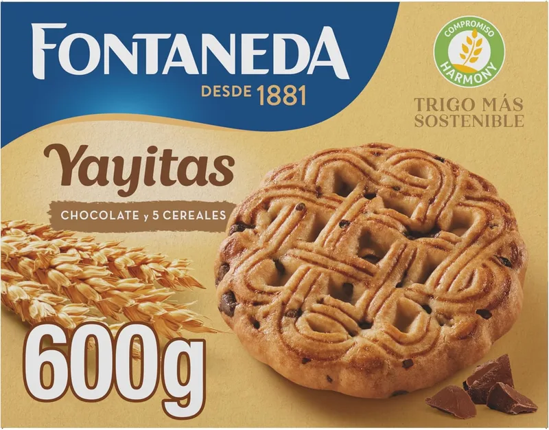 Fontaneda ▫️ Yayitas Bolachas com Pepitas de Chocolate, 600 g | Bolachas Yayitas de 5 Cereais com Pepitas de Chocolate, ideais para o pequeno-almoço, lanches e receitas caseiras