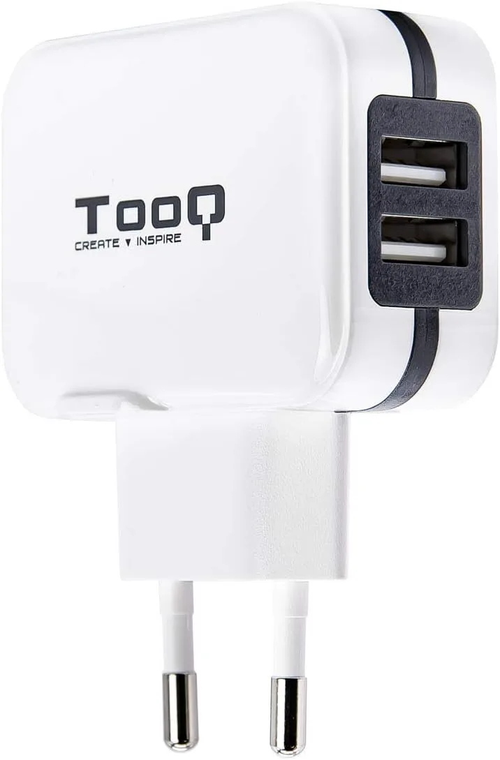 TOOQ ▫️ TQWC-1S02WT - Carregador de parede com 2 portas USB (5 V - 3,4 A, 17 W), com tecnologia AiPower, para iPad/iPhone/Samsung/tablets/smartphones, cor branca