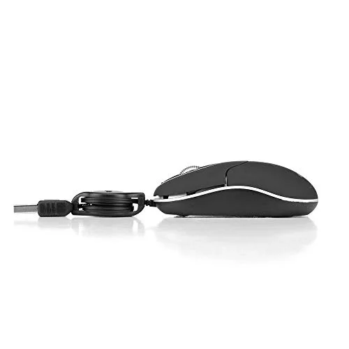 NGS ▫️ SIN BLACK - Rato ótico de 1000 dpi com cabo USB retrátil, rato para computador ou portátil com 2 botões, ambidestro 3