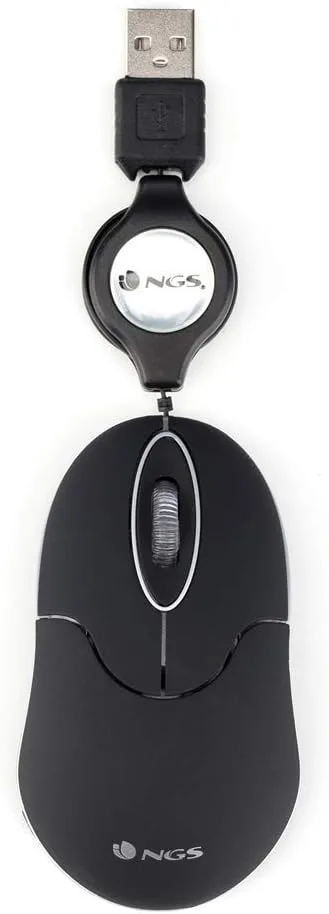 NGS ▫️ SIN BLACK - Rato ótico de 1000 dpi com cabo USB retrátil, rato para computador ou portátil com 2 botões, ambidestro