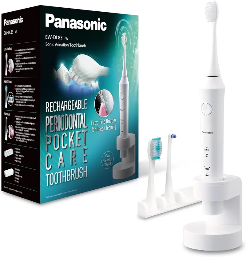 Panasonic ▫️ EW-DL83-W803 Escova de dentes elétrica sónica (controlo de pressão, temporizador de escovagem, 2 modos, indicador LED, sem fios, 100% lavável), cor prateada