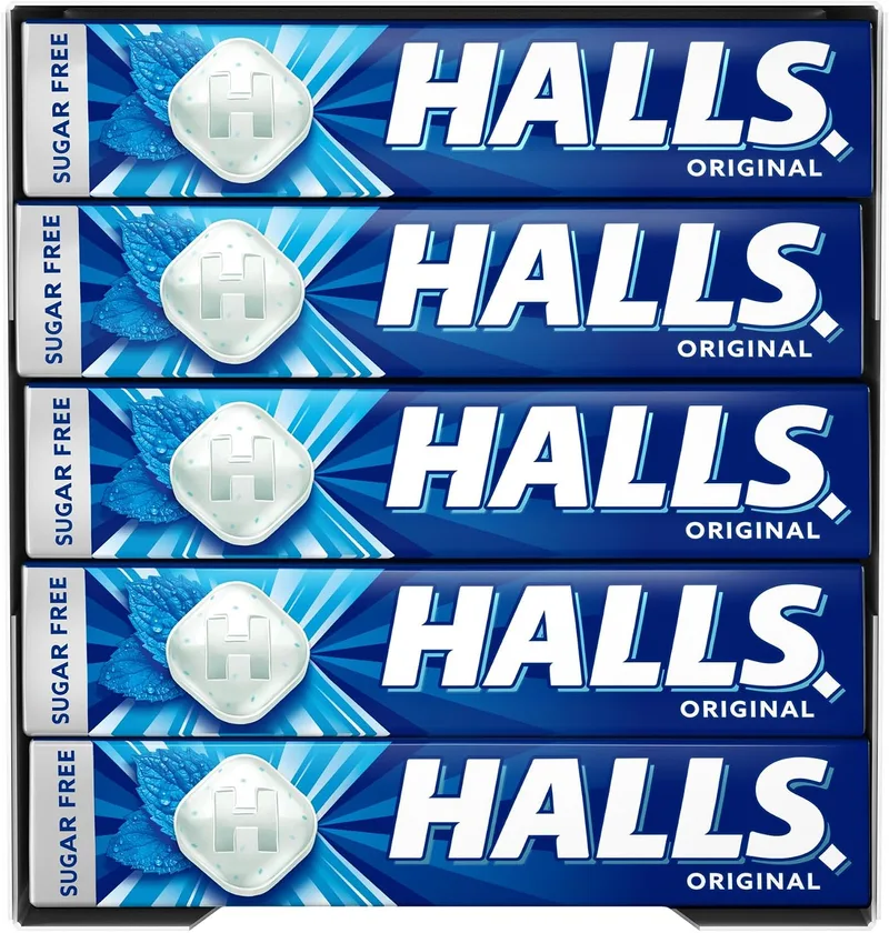 HALLS ▫️ Eucalipto, Caramelo Sem Açúcar, Caixa de 20 pastilhas de 32 g