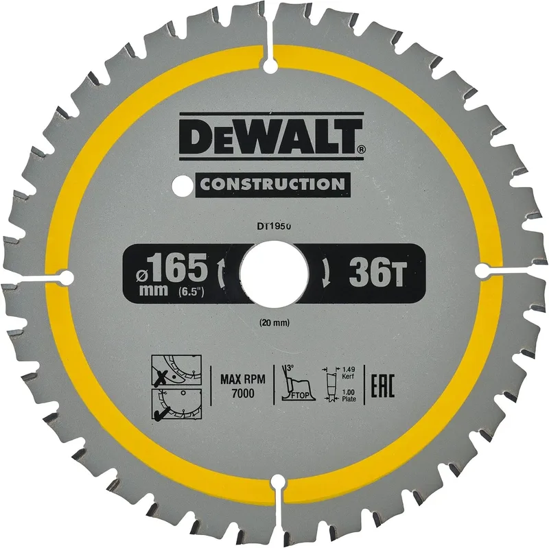 DEWALT ▫️ DT1950 serra circular a bateria, lâmina 165/20 mm, 40 WZ (1 unidade)