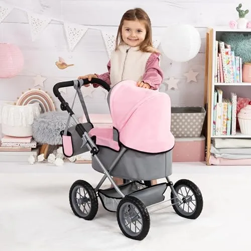 Bayer Design ▫️ 13008Aa, Carrinho de bebé, Carrinho de bonecas Trendy, Dobrável, Cinzento, Rosa, Colorido 4
