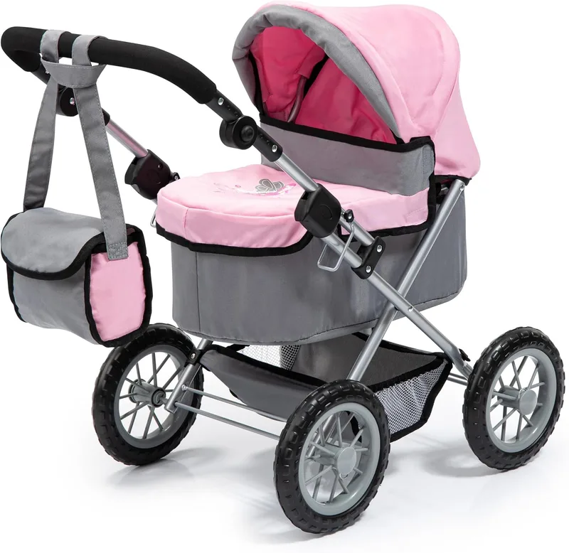 Bayer Design ▫️ 13008Aa, Carrinho de bebé, Carrinho de bonecas Trendy, Dobrável, Cinzento, Rosa, Colorido