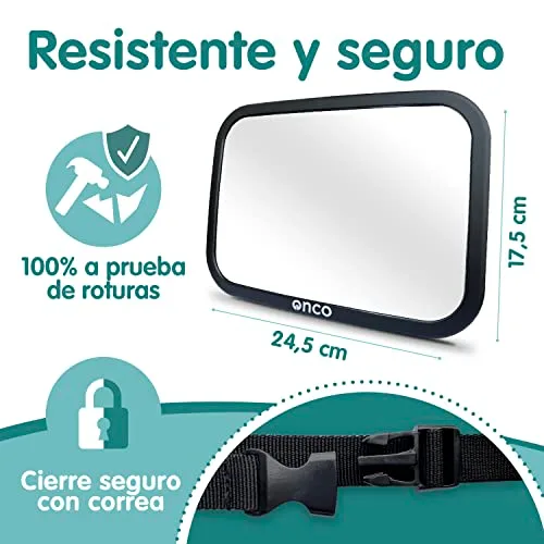 Onco ▫️ Espelho para o banco traseiro do carro do bebé - Inquebrável e com visão de 360° 5