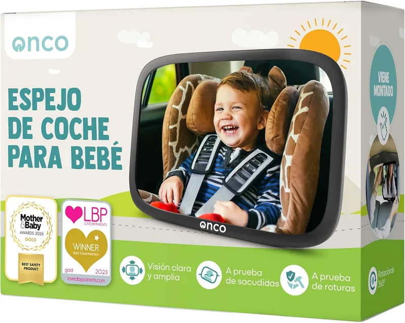 Onco ▫️ Espelho para o banco traseiro do carro do bebé - Inquebrável e com visão de 360°