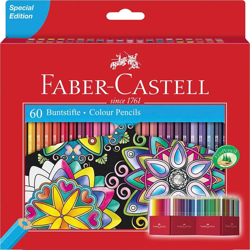 Faber-Castell ▫️ Conjunto de lápis de cor Castle, 60 lápis hexagonais
