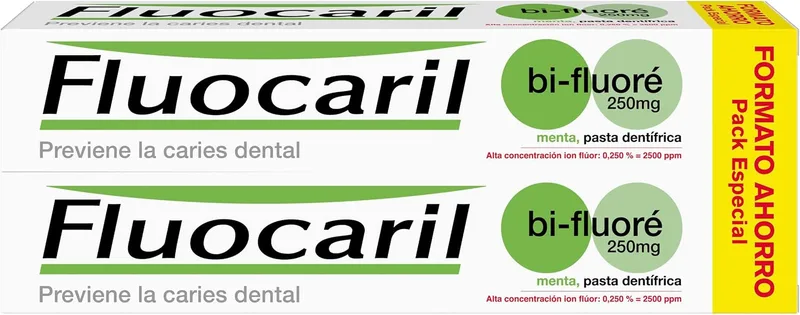 FLUOCARIL ▫️ Bi-Fluoré 250 mg pasta de dentes de menta anticárie 2x125 ml