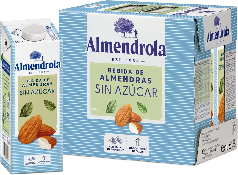 ALMENDROLA ▫️ Bebida Vegetal de Amêndoas sem Açúcar, Embalagem de 6 x 1 L