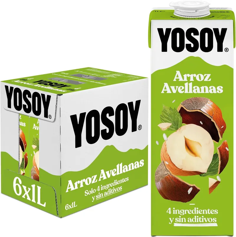 YOSOY ▫️ Bebida Vegetal de Arroz e Avelãs, embalagem de 6 x 1 L
