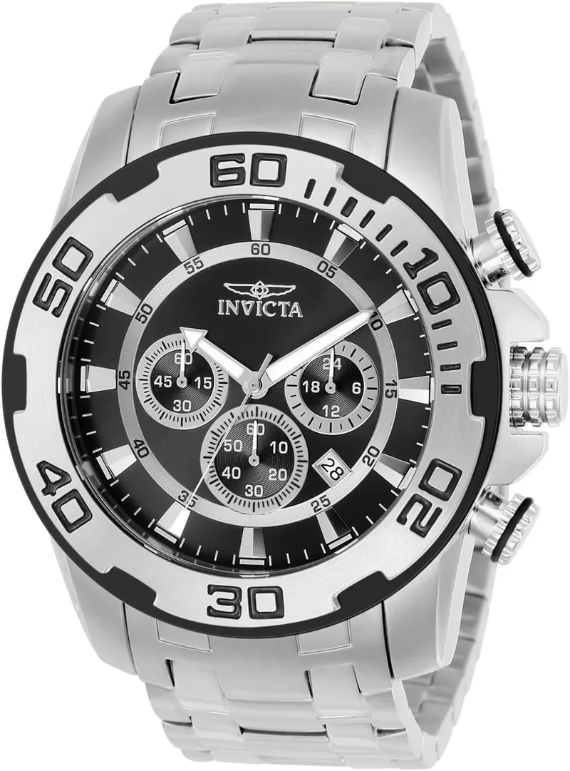 INVICTA ▫️ Relógio Pro Diver de 50 mm para homem, com cronógrafo de quartzo e bracelete em aço inoxidável, prateado, 26 (Modelo: 22317-I, 22318)