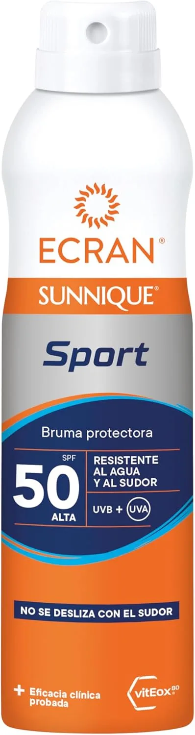 Ecran ▫️ Sunnique Sport - Névoa protetora solar SFP 50, alta proteção UVB, UVA, arrefecimento instantâneo, reforça as defesas, muito resistente à água, para todos os tipos de pele - 250 ml