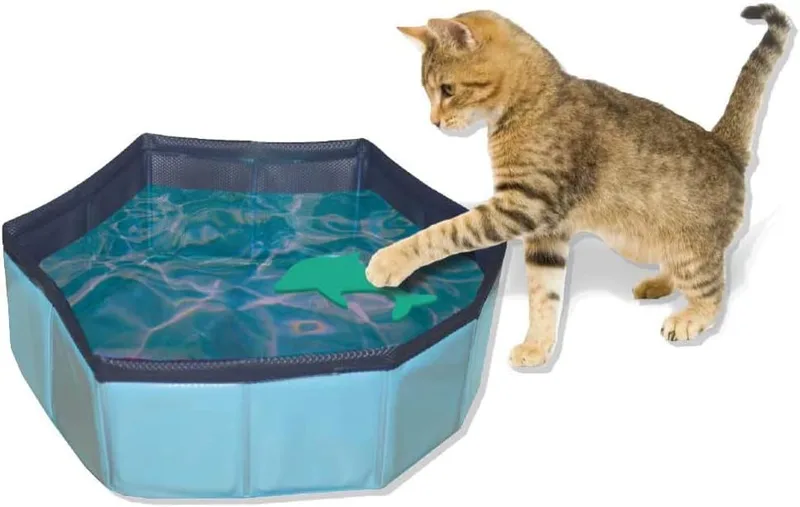 Croci ▫️ Piscina Dobrável para Gatos, Parque Infantil para Gatos ao Ar Livre, Banheira com Brinquedos, Dimensões 30 x 10 cm