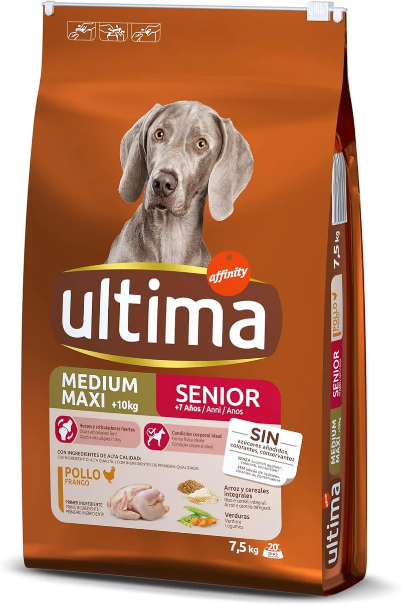 ultima ▫️ Medium-Maxi Senior Frango, Ração seca para cães, 7,5 kg
