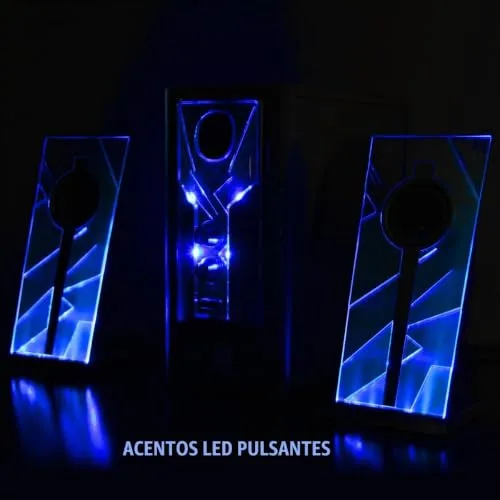 GOgroove ▫️ BassPULSE 2.1 Altifalantes para jogos de PC com luzes LED e subwoofer ativo - Sistema de altifalantes para jogos em computadores de secretária, portáteis, PC de 40 watts, graves potentes - Azul 2