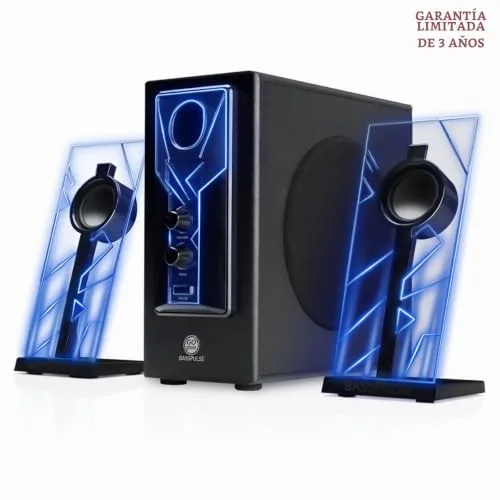 GOgroove ▫️ BassPULSE 2.1 Altifalantes para jogos de PC com luzes LED e subwoofer ativo - Sistema de altifalantes para jogos em computadores de secretária, portáteis, PC de 40 watts, graves potentes - Azul 3