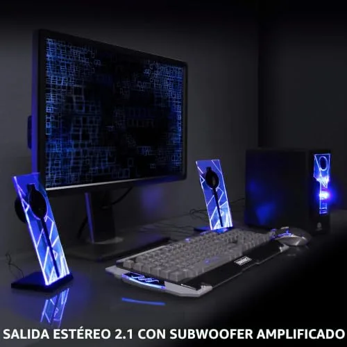 GOgroove ▫️ BassPULSE 2.1 Altifalantes para jogos de PC com luzes LED e subwoofer ativo - Sistema de altifalantes para jogos em computadores de secretária, portáteis, PC de 40 watts, graves potentes - Azul 4