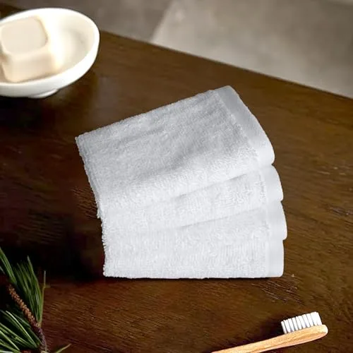 Amazon Basics ▫️ Conjunto de toalhas de banho 100% algodão, absorventes, toalha de lavatório 30 x 30 cm, branco, embalagem de 12 unidades 5