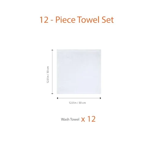Amazon Basics ▫️ Conjunto de toalhas de banho 100% algodão, absorventes, toalha de lavatório 30 x 30 cm, branco, embalagem de 12 unidades 6