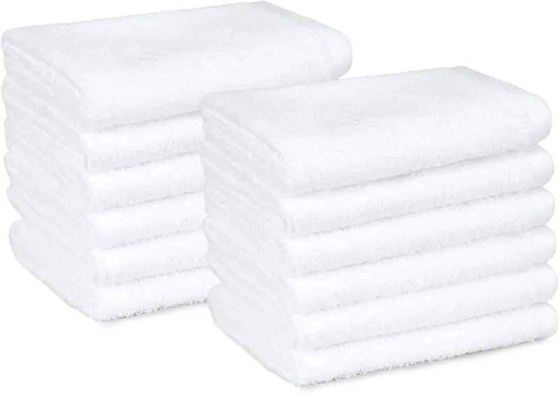 Amazon Basics ▫️ Conjunto de toalhas de banho 100% algodão, absorventes, toalha de lavatório 30 x 30 cm, branco, embalagem de 12 unidades