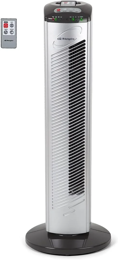Orbegozo ▫️ TWM 0975 - Ventoinha de torre, 3 velocidades, controlo remoto, temporizador, oscilante, oscilante, pega de transporte, 45 W, cinzento