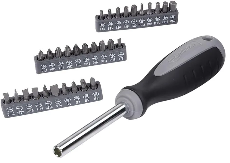 Amazon Basics ▫️ Conjunto de ferramentas básicas para reparações domésticas, 65 peças, com bolsa, prateado, preto 4