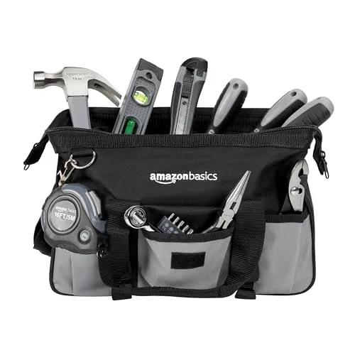 Amazon Basics ▫️ Conjunto de ferramentas básicas para reparações domésticas, 65 peças, com bolsa, prateado, preto 5