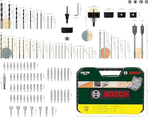 Bosch Profesional ▫️ Conjunto Bosch Professional de 103 brocas e pontas de aparafusar Titanium, para madeira, pedra e metal, acessórios para ferramentas de perfuração e aparafusamento 3
