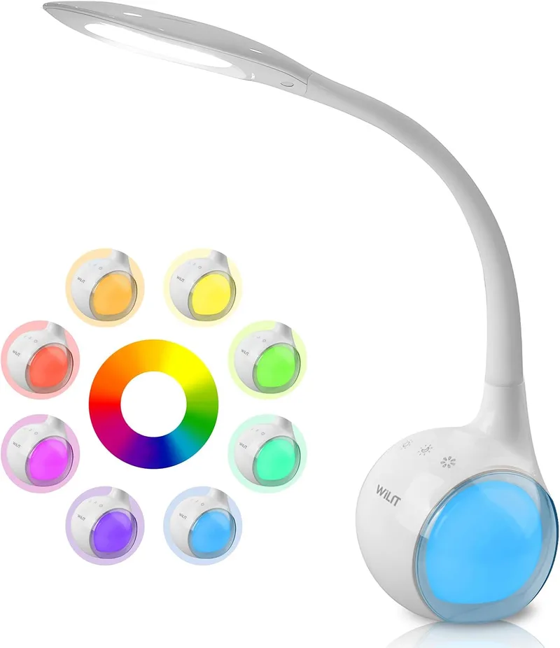 WILIT ▫️ T3 Candeeiro LED de secretária para crianças, candeeiro LED flexível para secretária infantil, ideal para estudar e ler, com luz noturna colorida, candeeiro de secretária tátil com 3 níveis de luminosidade, branco