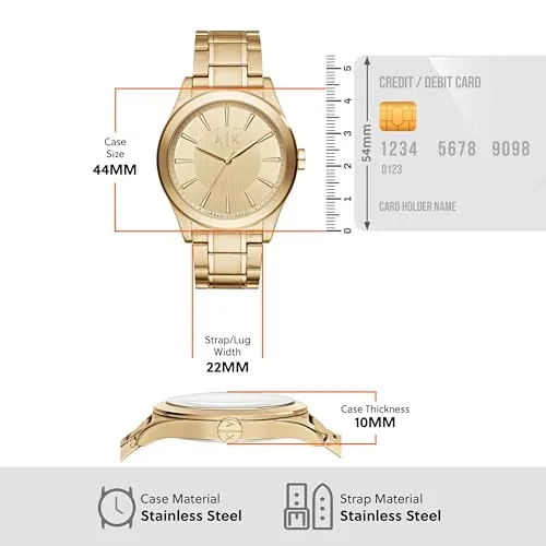 Armani Exchange ▫️ Relógios para homem, movimento de quartzo com data e três funções e caixa de 44 mm com bracelete em aço 3