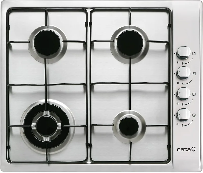 Cata ▫️ Placa de gás GI 6031 X, 60 cm, aço inoxidável, 4 bicos, queimador «Triple Corona» de 3,5 kW, grelhas em ferro fundido, ignição automática, válvula de segurança, placa de gás para encastrar