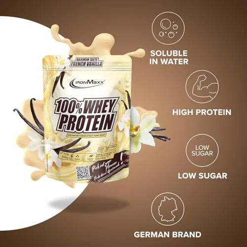 IronMaxx ▫️ 100% Whey Protein Powder - Baunilha Francesa, saqueta de 500 g | proteína de soro de leite em pó solúvel em água e com baixo teor de açúcar | vários sabores diferentes 2