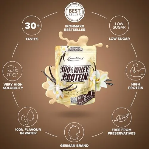 IronMaxx ▫️ 100% Whey Protein Powder - Baunilha Francesa, saqueta de 500 g | proteína de soro de leite em pó solúvel em água e com baixo teor de açúcar | vários sabores diferentes 5