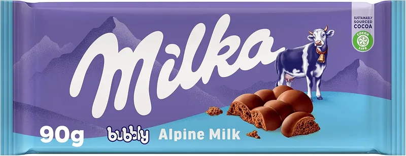 Milka ▫️ Bubbly Alpine Chocolate Bar, Aéreo com Bolhas, 90 g