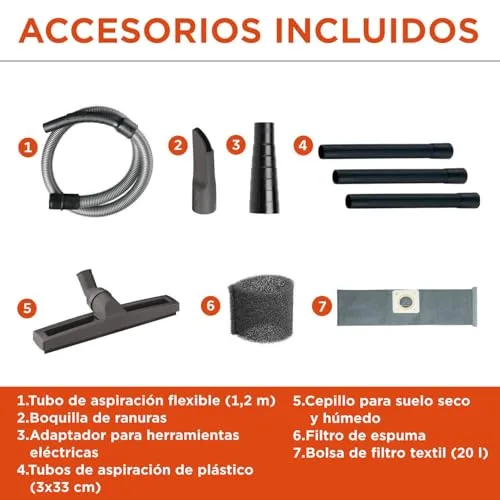Black+Decker ▫️ Aspirador multifunções BXVC20XTE para sólidos e líquidos, com tomada integrada para ferramentas elétricas (1400 W, 20 l) 3