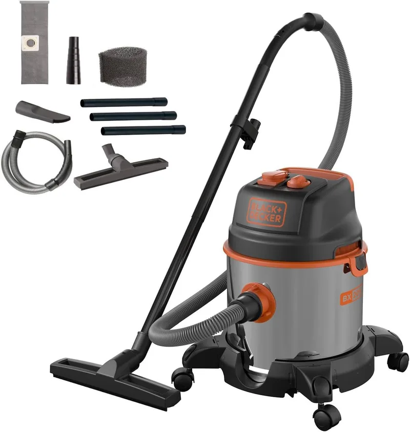 Black+Decker ▫️ Aspirador multifunções BXVC20XTE para sólidos e líquidos, com tomada integrada para ferramentas elétricas (1400 W, 20 l)