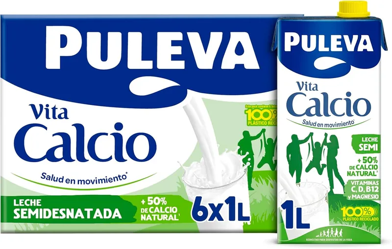 Puleva ▫️ Leite meio gordo com cálcio - Embalagem 6 x 1Lt