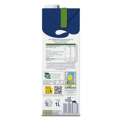 Puleva ▫️ ECO - Leite Ecológico Semidesnatado BIO - Bem-estar Animal - Embalagem UHT de 6 x 1 L 2