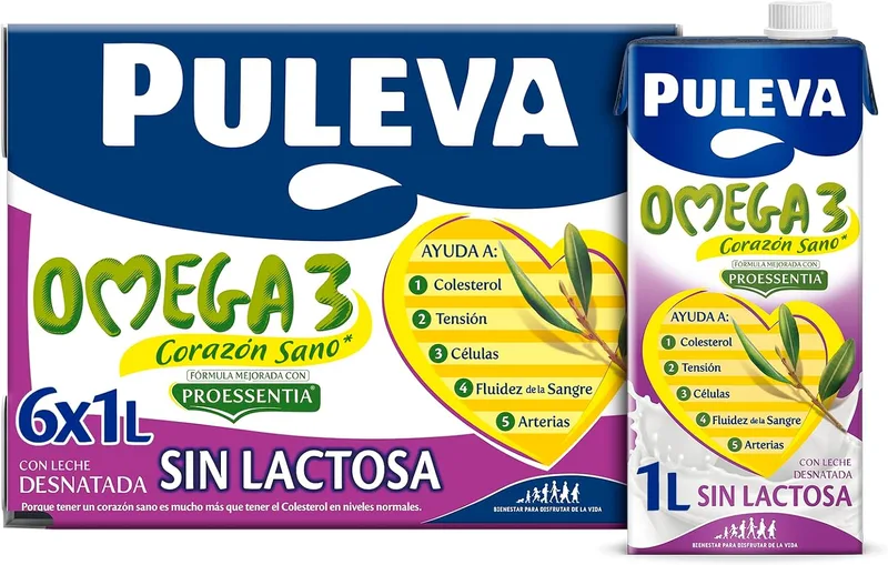 Puleva ▫️ Omega 3 Proessentia® Sem Lactose, embalagem de 1 L – Caixa de 6 litros