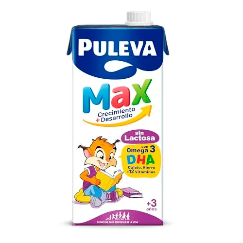 Puleva ▫️ Max Sem Lactose – Leite para o Crescimento e Desenvolvimento +3 Anos – Embalagem de 6 x 1 l 6