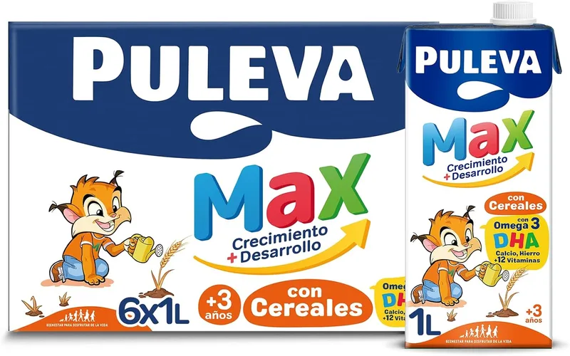 Puleva ▫️ Max Leite para Crescimento e Desenvolvimento com Cereais - Embalagem de 6 x 1 L