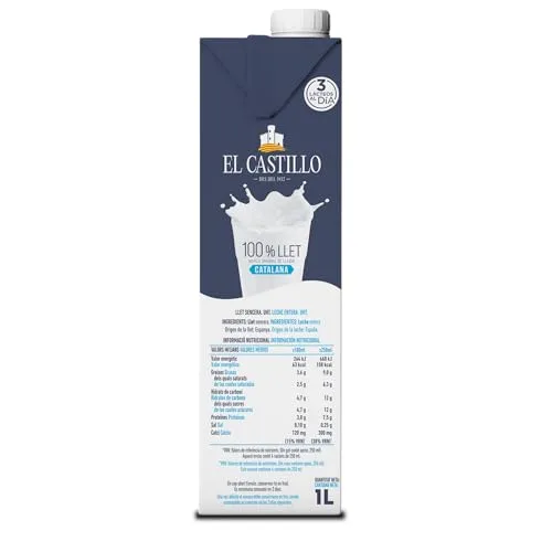 El Castillo ▫️ Leite integral, rico em cálcio e proteínas, sem glúten, sem açúcares adicionados - Embalagem de 6 x 1 L 2