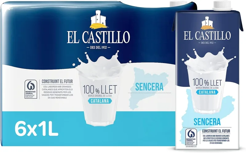 El Castillo ▫️ Leite integral, rico em cálcio e proteínas, sem glúten, sem açúcares adicionados - Embalagem de 6 x 1 L