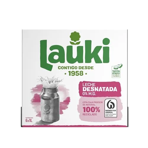 Lauki ▫️ Leite Desnatado com Bem-Estar Animal - Sem Açúcar Adicionado e Sem Glúten - Embalagem UHT de 6 x 1 L 2