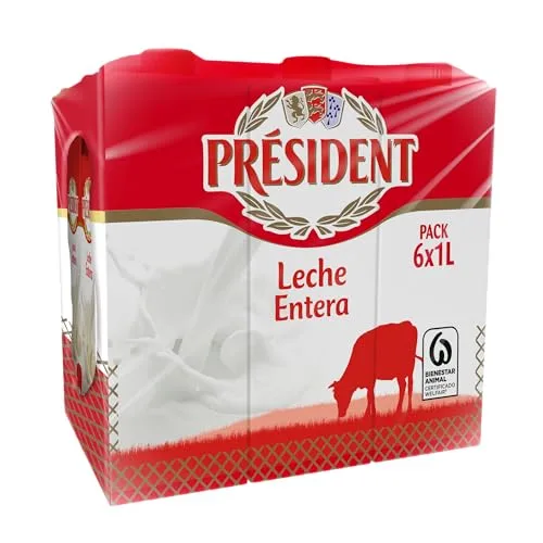 Président ▫️ Leite Presidente Integral, Leite Natural da Galiza, Fonte de cálcio e proteínas, sem glúten, bem-estar animal, embalagem de 6 x 1 L 3
